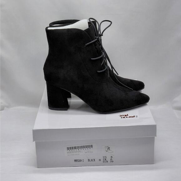 Perphy Womens Ankle Boots Size 8 Black Suede Lace Up Block Heel Goth Witchy NWT - Picture 5 of 11